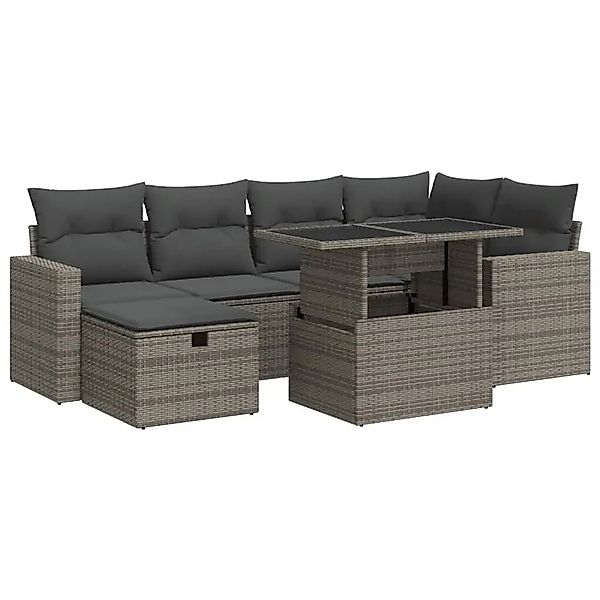 vidaXL 7-Tlg Garten-Sofagarnitur mit Kissen Grau Poly Rattan 3327820 günstig online kaufen