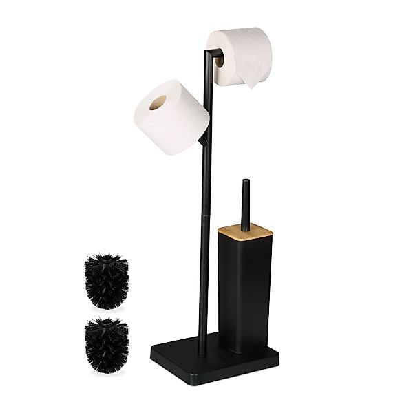 relaxdays WC-Garnitur Bambus & Edelstahl, Schwarz günstig online kaufen