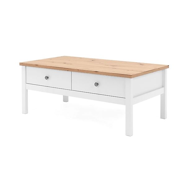 Furn.Design Couchtisch Landhaus Weiß Eiche Artisan 110 cm 2 Schubkästen Ves günstig online kaufen