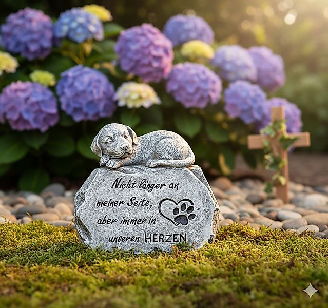 MF Grabkerze Treuer Begleiter Hund auf Grabstein 15 cm Gedenkfigur in Grau günstig online kaufen