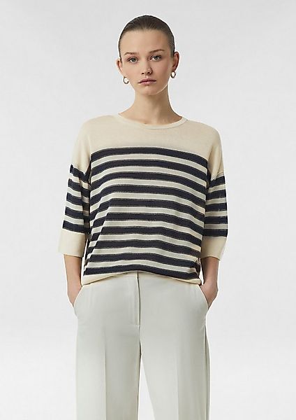 comma 3/4 Arm-Pullover Strickpullover Gestreifter Feinstrickpullover mit Gl günstig online kaufen