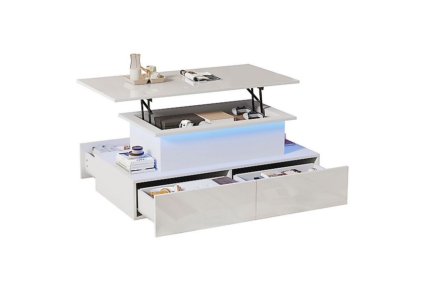 Merax Couchtisch hochglanz Sofatisch Beistelltisch mit LED und hydraulische günstig online kaufen