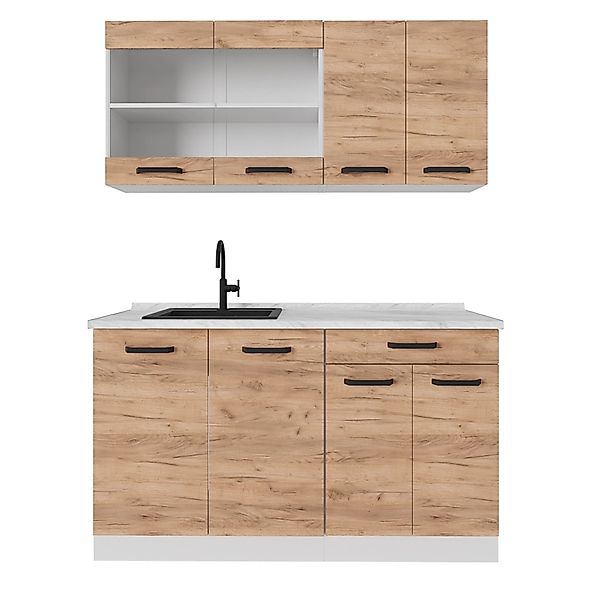 Vicco R-Line Singleküche Goldkraft Eiche/Weiß 140 cm AP Anthrazit ohne E-Ge günstig online kaufen