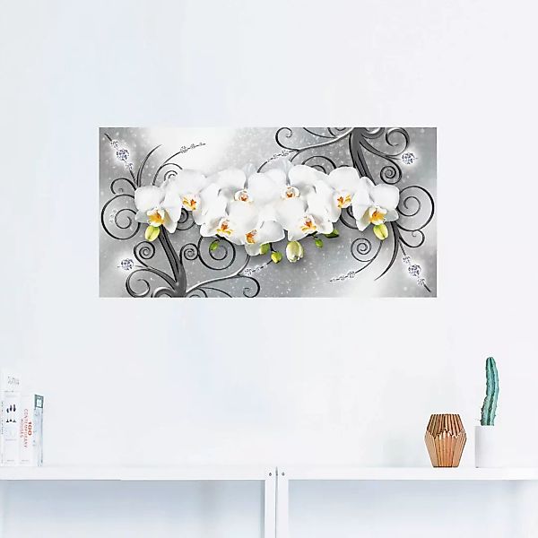 Artland Wandbild »weiße Orchideen auf Ornamenten«, Blumenbilder, (1 St.), a günstig online kaufen