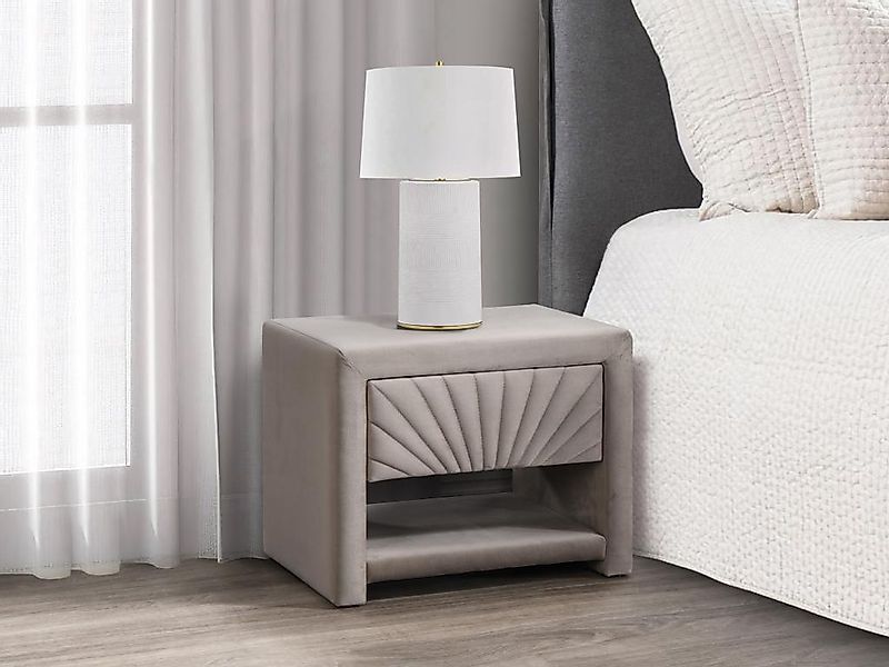 Nachttisch mit 1 Schublade & 1 Ablage - Samt - Beige - ULAMI günstig online kaufen