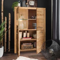 Highboard Vitrine aus Wildeiche Massivholz Glastür links günstig online kaufen