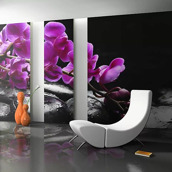 Fototapete - Pure Harmonie: Orchidee und Zen-Steine günstig online kaufen