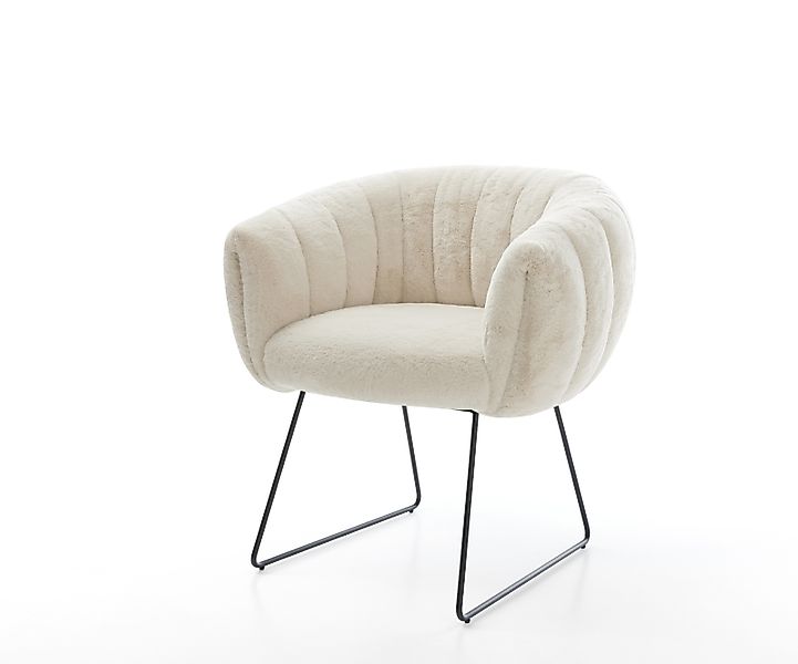 Esszimmerstuhl Jada-Flex Plüsch Creme-Weiß Kufengestell Schwarz Taschenfede günstig online kaufen