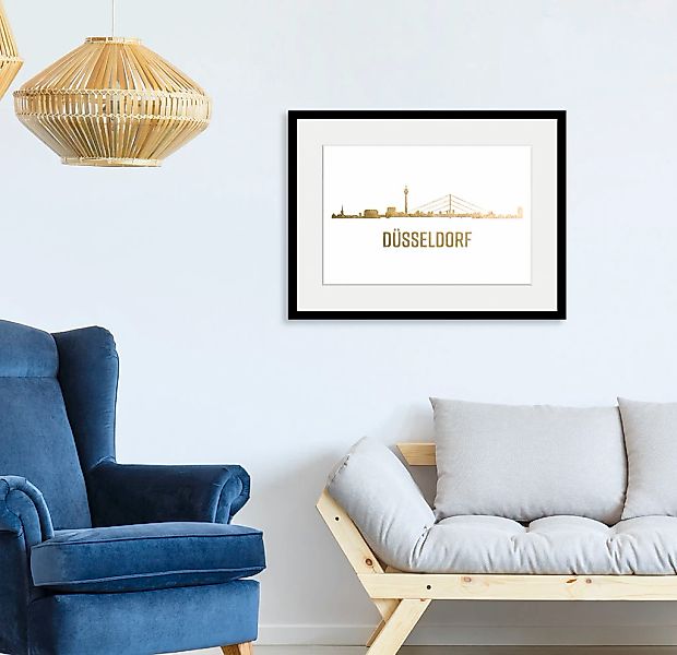 queence Bild "Düsseldorf Skyline GOLD", Städte-Stadt-Deutschland-Kirche-Geb günstig online kaufen