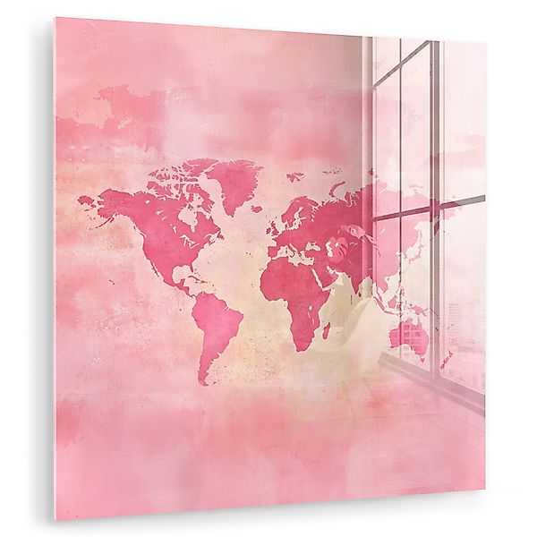 MuchoWow Acrylglasbild Weltkarte - Rosa - günstig online kaufen