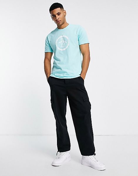 Original Penguin – T-Shirt mit Kreismotiv im verschlissenen Look-Blau günstig online kaufen