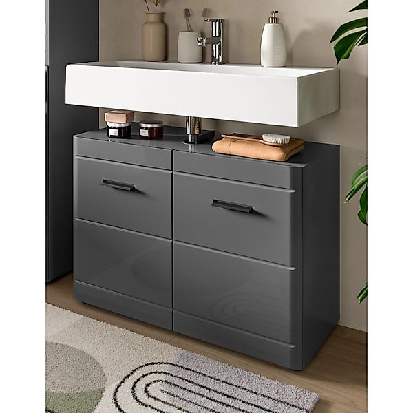 Inn.Furn Waschbeckenunterschrank Grau Hochglanz 80 cm mit Soft-Close Strong günstig online kaufen
