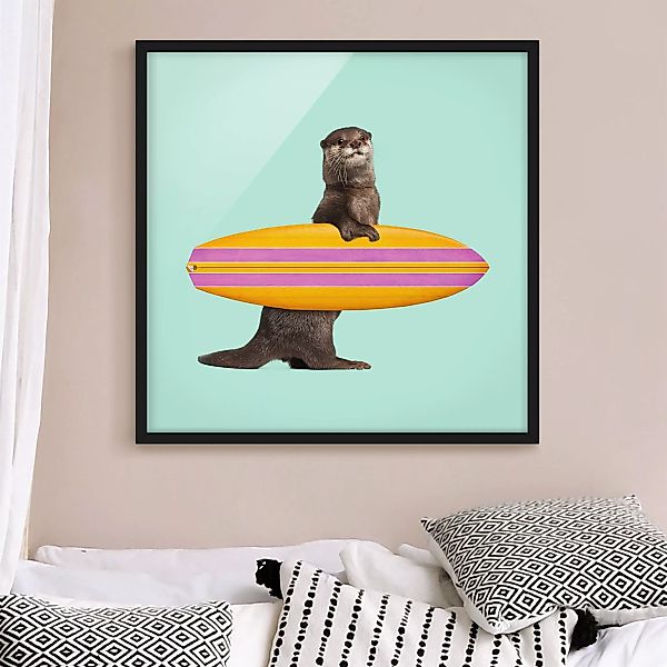 Bild mit Rahmen Kinderzimmer - Quadrat Otter mit Surfbrett günstig online kaufen