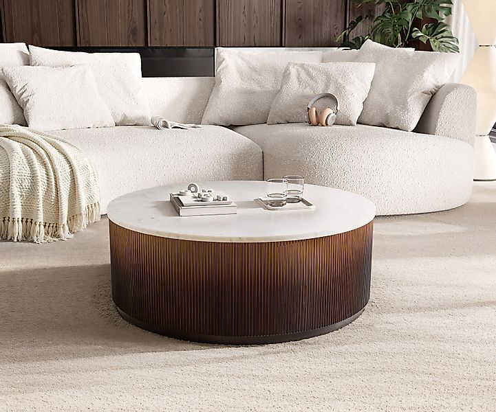 Couchtisch Fiorano 90x90 cm Marmor Weiß Metall Gold Ombre günstig online kaufen