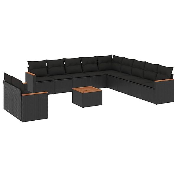 vidaXL 12-Tlg Garten-Sofagarnitur mit Kissen Schwarz Poly Rattan 3226132 günstig online kaufen
