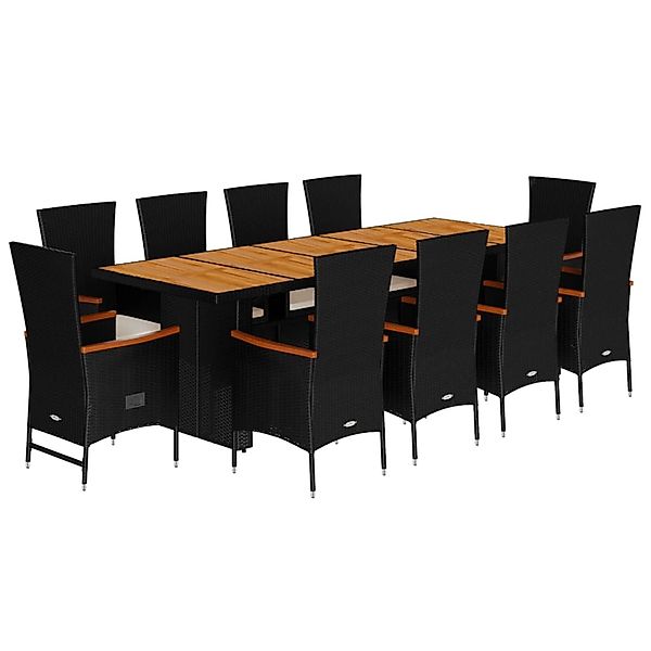 vidaXL 11-Tlg Garten-Essgruppe mit Kissen Schwarz Poly Rattan 3277528 günstig online kaufen