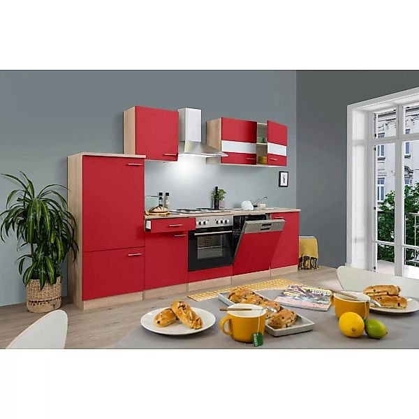 Respekta Küchenzeile ohne E-Geräte LBKB280ESR 280 cm Rot-Eiche Sonoma Säger günstig online kaufen