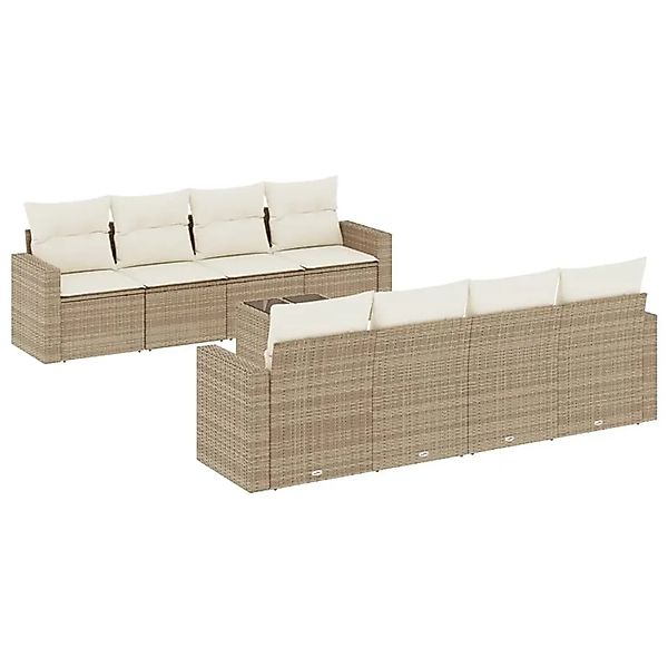vidaXL 9-Tlg Garten-Sofagarnitur mit Kissen Beige Poly Rattan 3251085 günstig online kaufen