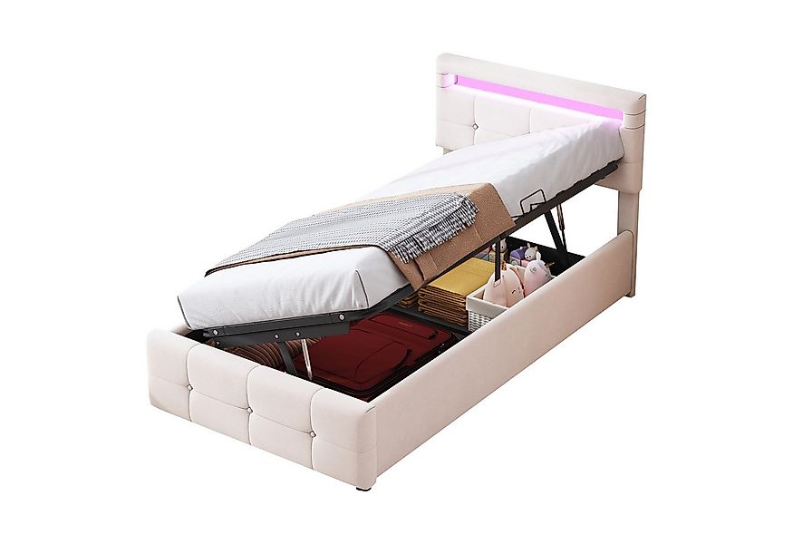 Flieks Polsterbett, LED Beleuchtung Einzelbett 90x200cm mit hydraulischem S günstig online kaufen