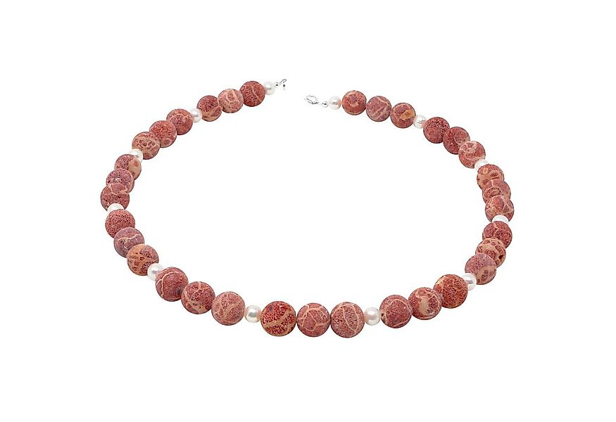 Schmuck Krone Collier Kette aus Koralle & Perlen & 925 Silber, Silber 925 günstig online kaufen