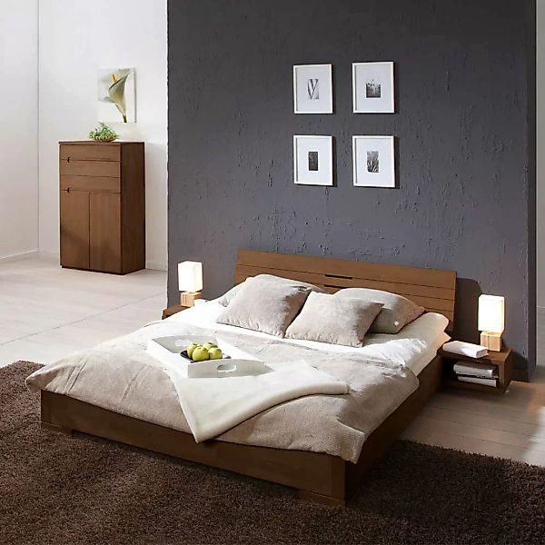 Doppelbett aus Buche Nussbaumfarben günstig online kaufen