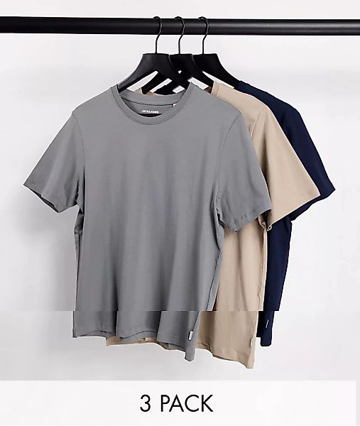 Jack & Jones – Essentials – T-Shirt aus Bio-Baumwolle in Beige/Marineblau/G günstig online kaufen