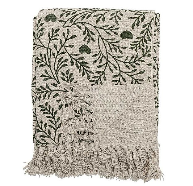 Wolldecke Bloomingville Decke MARIBELLE Grün Natur Herzen und Zweige 160x13 günstig online kaufen