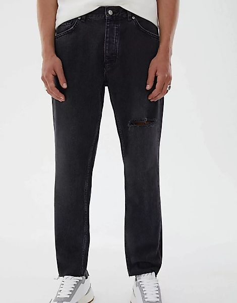 Pull&Bear – Jeans mit geradem Bein und Zierrissen in Schwarz günstig online kaufen