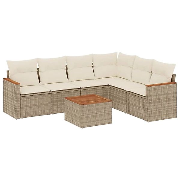 vidaXL 7-Tlg Garten-Sofagarnitur mit Kissen Beige Poly Rattan 3258411 günstig online kaufen