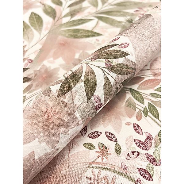Newroom Vliestapete Amelle Rosa Blumen Natur Strukturiert FSC® günstig online kaufen