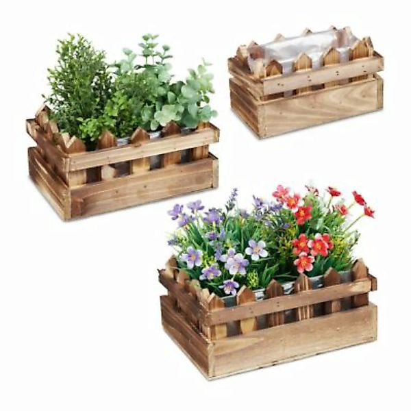 relaxdays Holz Blumenkasten Zaunoptik 3er Set natur günstig online kaufen