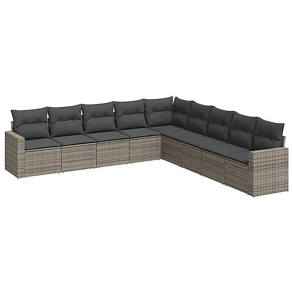 vidaXL 9-Tlg Garten-Sofagarnitur mit Kissen Grau Poly Rattan 3251427 günstig online kaufen