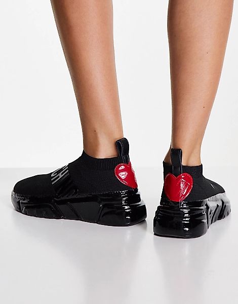 Love Moschino – Sock-Boot-Stiefel in Schwarz mit Logo günstig online kaufen