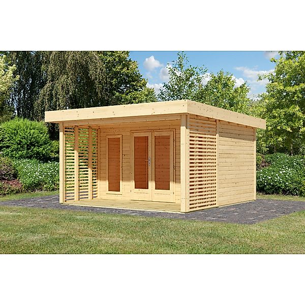 Karibu Gartenhaus Janela m. Dachbegrünung Naturbelassen 238 x 393 x 393 cm günstig online kaufen