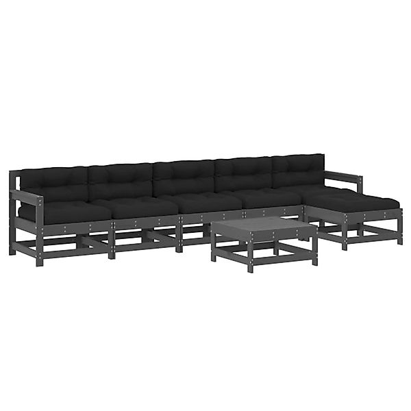 vidaXL 7-tlg Garten-Lounge-Set mit Kissen Grau Massivholz Modell 8 günstig online kaufen