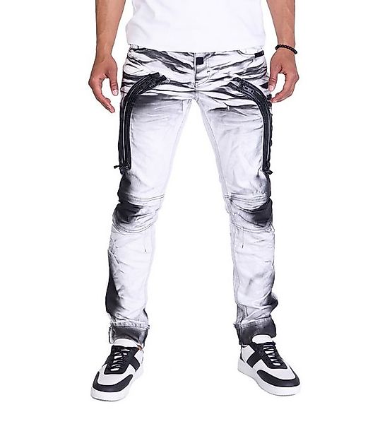 KINGZ Slim-fit-Jeans Aufällige Herren Jeans von KINGZ Weiß W30/L34 günstig online kaufen