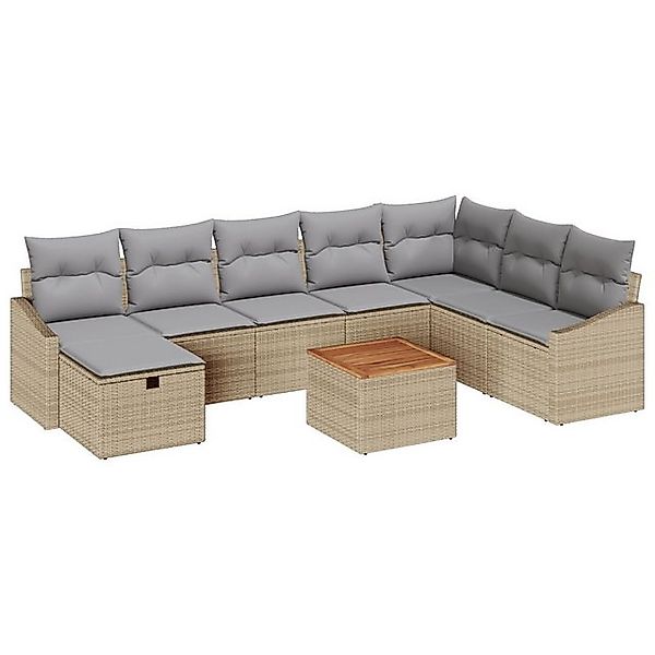 vidaXL Loungesofa 9-teiliges Garten Sofa Set mit Kissen Beigem Poly Rattan, günstig online kaufen