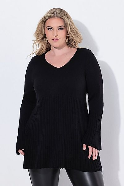 MIAMODA Strickpullover Pullover A-Linie Schößchen Trompeten-Langarm günstig online kaufen