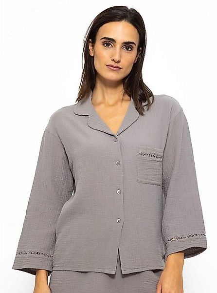 SASSYCLASSY Pyjamaoberteil Pyjamabluse Damen aus weichem Musselin SLEEPWEAR günstig online kaufen