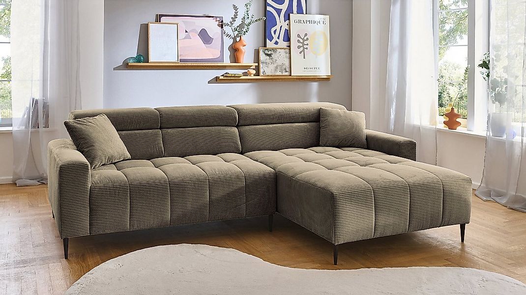 Massivart® Ecksofa Cord 256 cm / Cordsofa / Sitztiefen- & Kopfteilverstellu günstig online kaufen