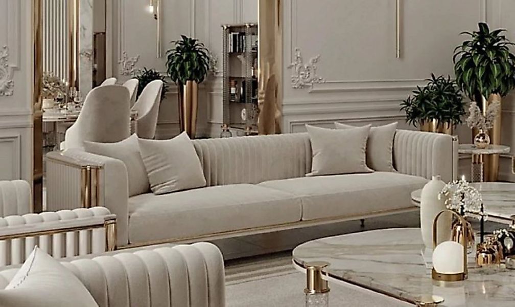 Casa Padrino Sofa Casa Padrino Luxus Art Deco 3er Sofa Grau / Gold 260 x 96 günstig online kaufen