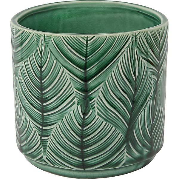Pflanztopf Blatt-Muster Keramik Ø 14,5 cm x 13 cm Grün günstig online kaufen