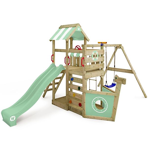 Wickey Spielturm SeaFlyer Klettergerüst mit Rutsche Pastellblau günstig online kaufen