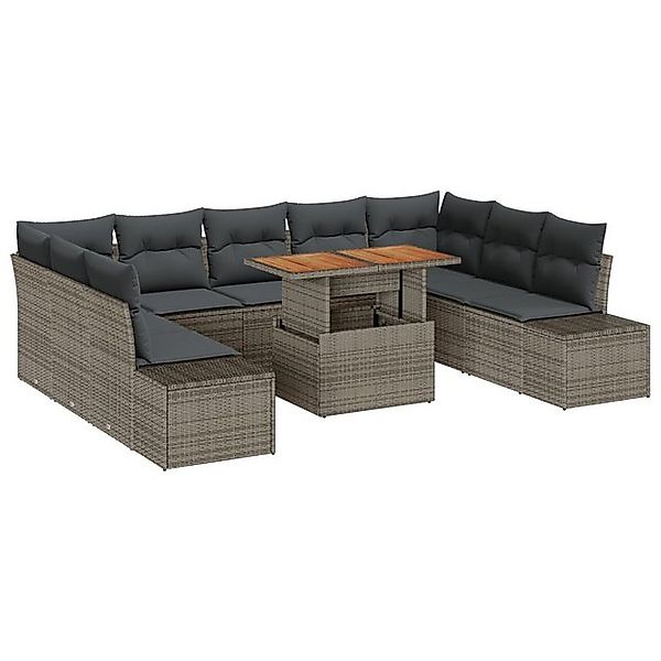 vidaXL Loungesofa 10-teiliges Garten-Sofa-Set mit Kissen Grau Poly Rattan, günstig online kaufen