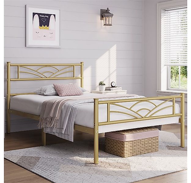 Yaheetech Bettgestell Metallbett, Bettrahmen mit Kopfteil, Doppel/Einzelbet günstig online kaufen