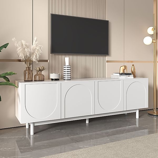 TV-Schrank, Weiß TV-Lowboard mit Push-to-Open Struktur-Türen und verstellba günstig online kaufen