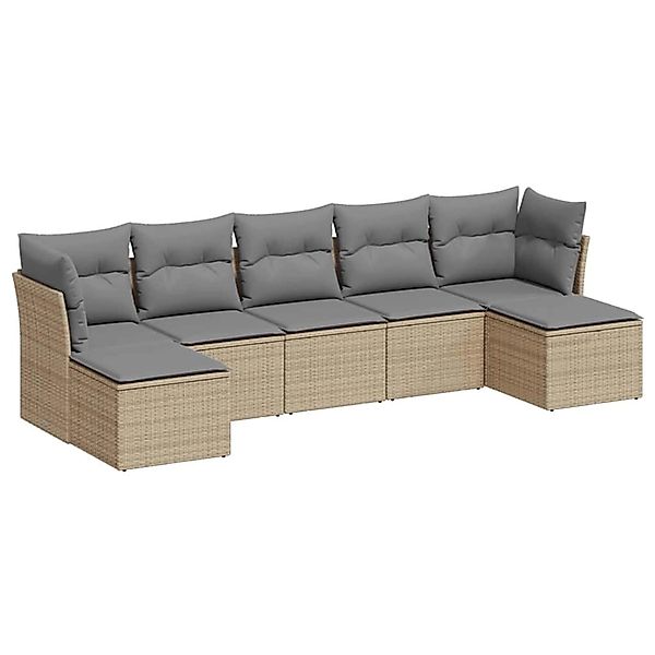 vidaXL 7-Tlg Garten-Sofagarnitur mit Kissen Hellgrau Poly Rattan 3218032 günstig online kaufen