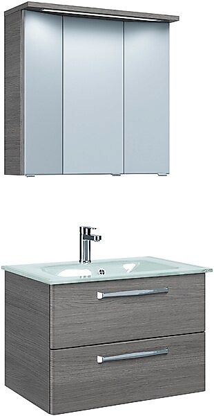 Saphir Badmöbel-Set »Trentino 2-teilig Glas-Waschtisch mit LED-Spiegelschra günstig online kaufen