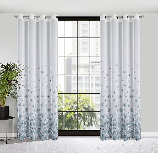 Eurofirany Gardine Landhaus Gardinen mit Blumenmuster aus Etamin Rosa Weiß günstig online kaufen