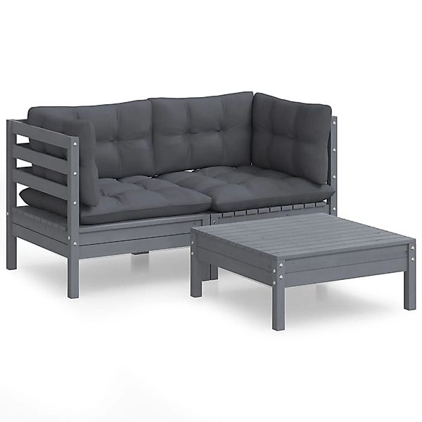 vidaXL Gartenlounge-Set 3-tlg. Garten-Lounge-Set mit Anthrazit günstig online kaufen